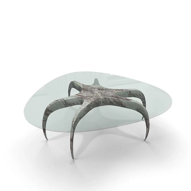 modern coffee table curved design furniture 1mm chinese redbud natural ultra-thin marble veneer