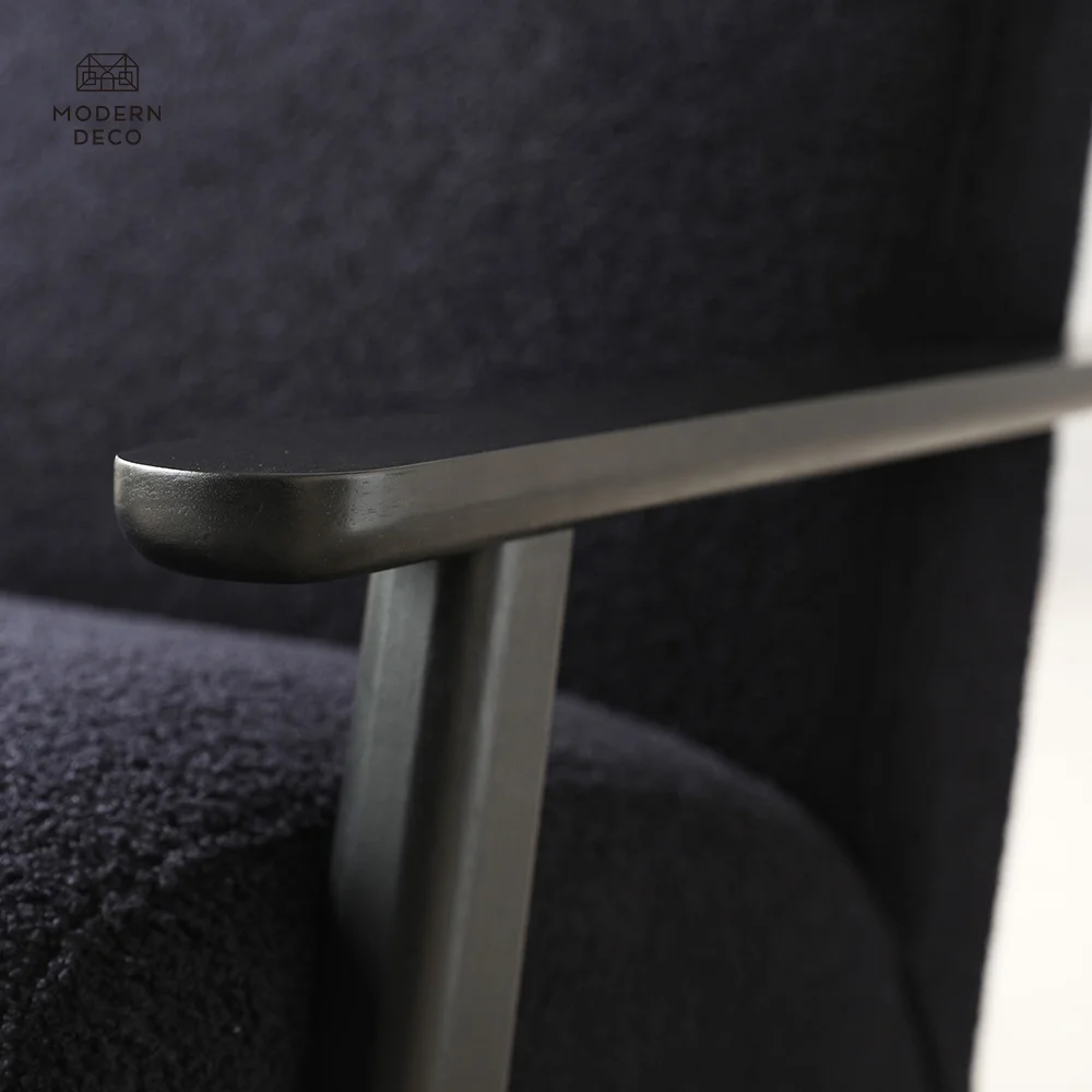 Sherpa Boucle Chair Λουντζ Ζωντανού Δωματίου Επισταλτική Σκέπαση Σύγχρονη Λευκή Μαύρη Φάβρικα και Ξύλο