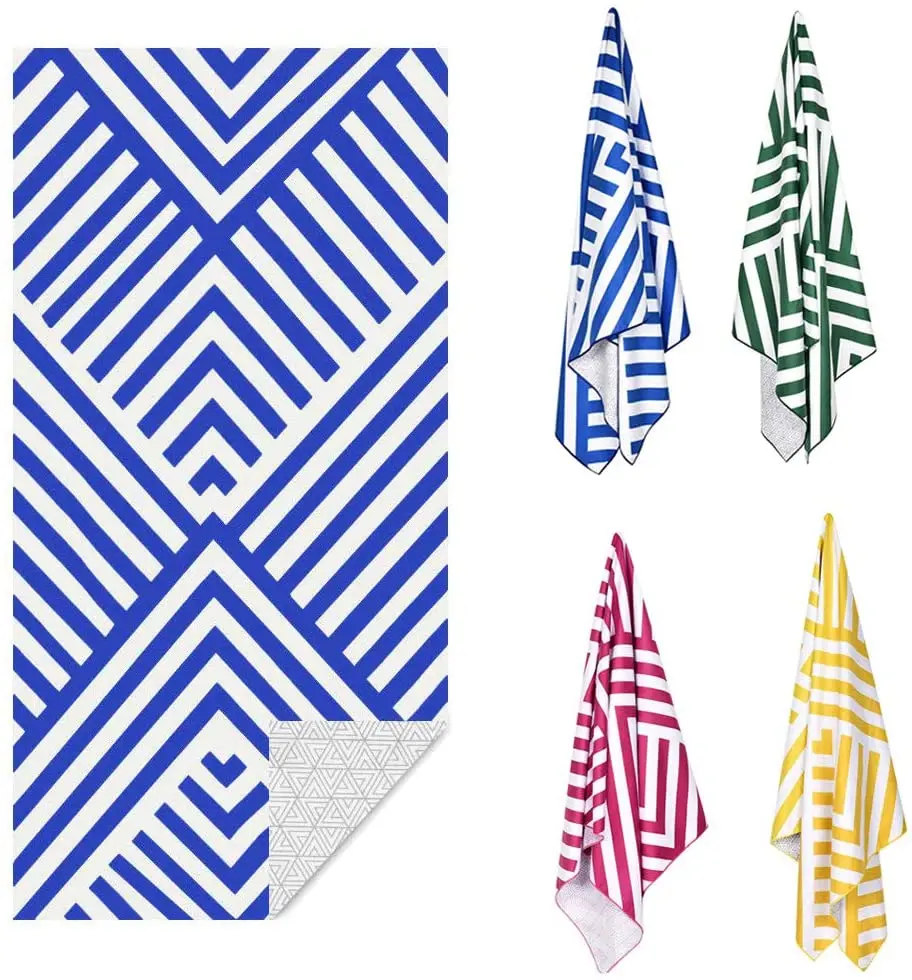 Hot Selling Custom Printed Rectangle Beach Towel Quick Dry Microfiber with Sand-Free Logo Acceptable