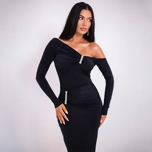Autumn New Long Sleeve Sexy Maxi Dress for Women Gown Sparkle Backless Bodycon Ruched Long Dress