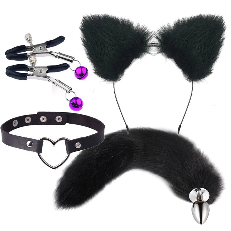Metal Butt Plug Tail Set Hairpin Kit Sex Toy Fox Tail Anal Fur Plug For Couple Cosplay 5 Colors
