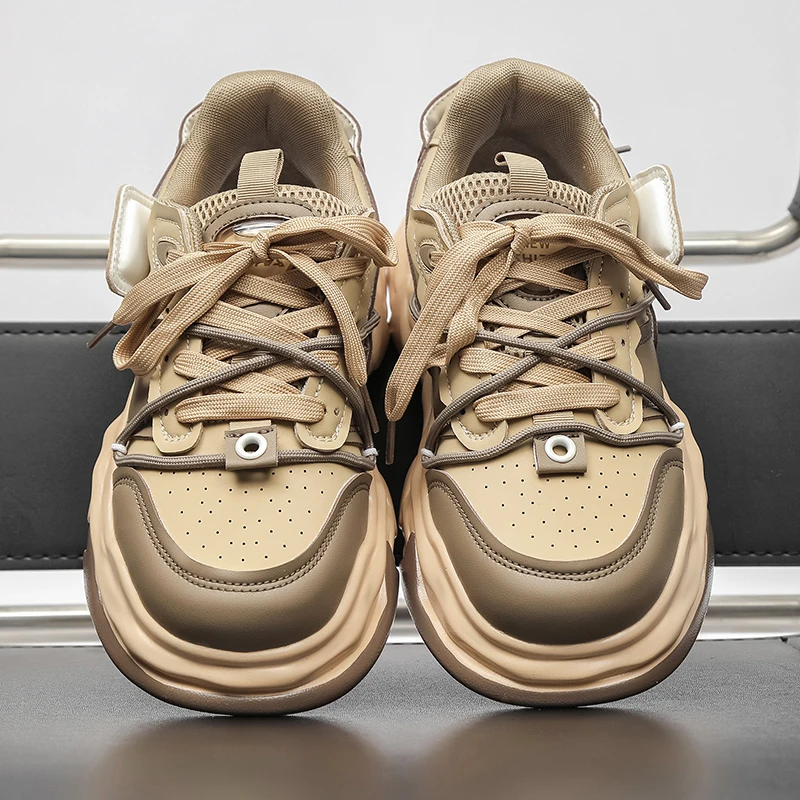 Woman Tennis Shoes - Fashion Casual Sneakers with Chunky Leather