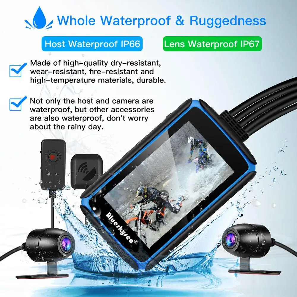 Blueskysea DV988 Motorcycle Dash Cam GPS Wifi Camera with Touch Screen