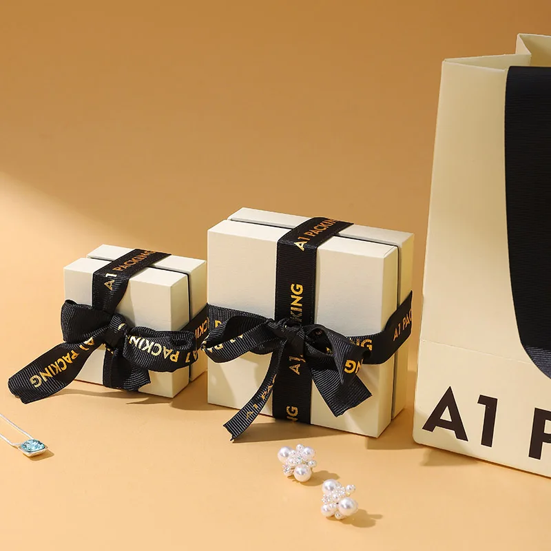 A1 Customized Square Lid and Base Box with Buckle Closure Printed Jewelry Box Necklace Handmade Packaging Paper Bag details