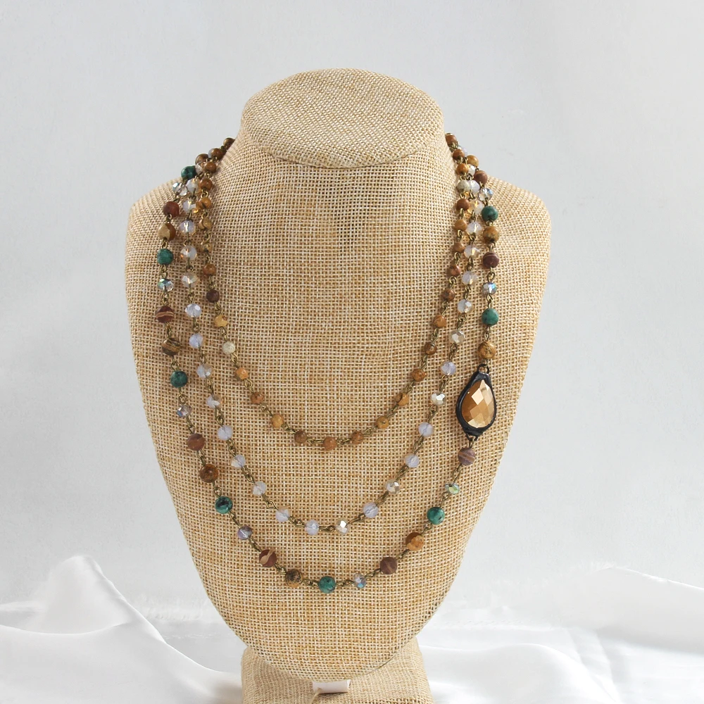 Fashion Women Layer Alloy African Turquoise Rosary Chain