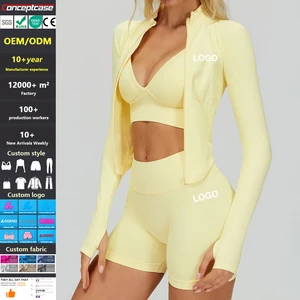 Custom Fabric Style Logo Quick-Drying Stand-Up Collar Zipper Long Sleeved Yoga Jacket Women Gym Fitness Tight Sports Wear Top