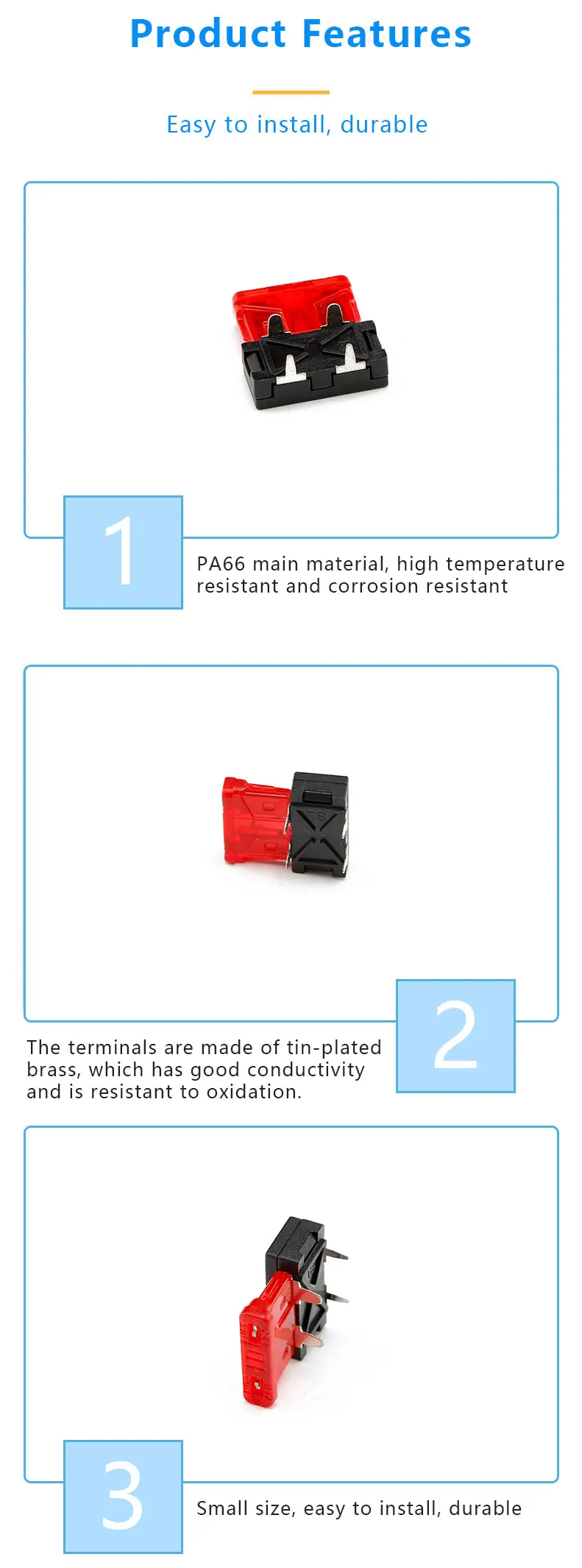 30A Max Current Brass Terminal PCB Mount Blade Fuse Holder for Automotive Applications