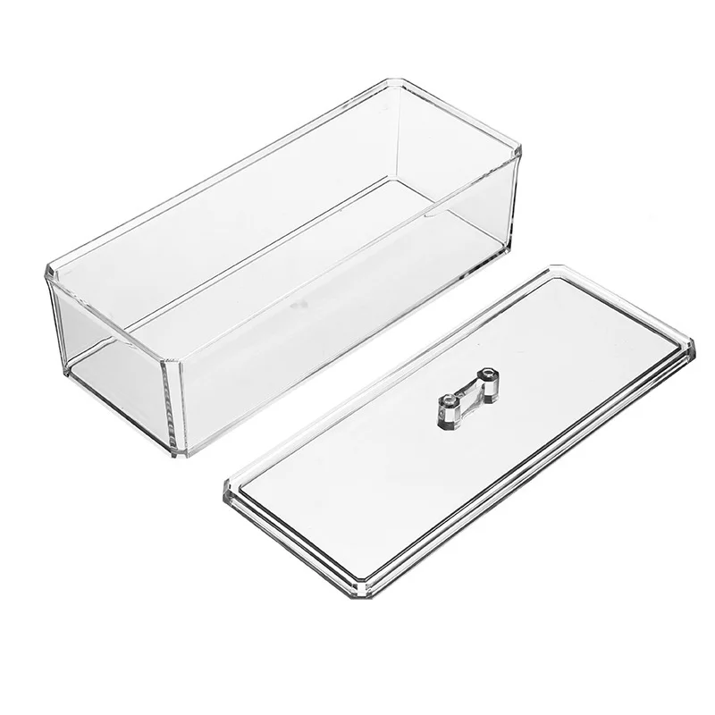 Transparent rectangular desktop storage box can be stacked with acrylic dustproof makeup cotton swab box supplier