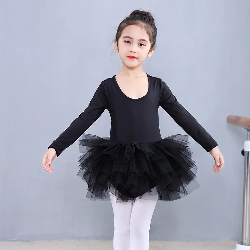 Kids Girls Long Sleeve Leotard Ballet Dance Tutu Dress Costumes Dance Wear