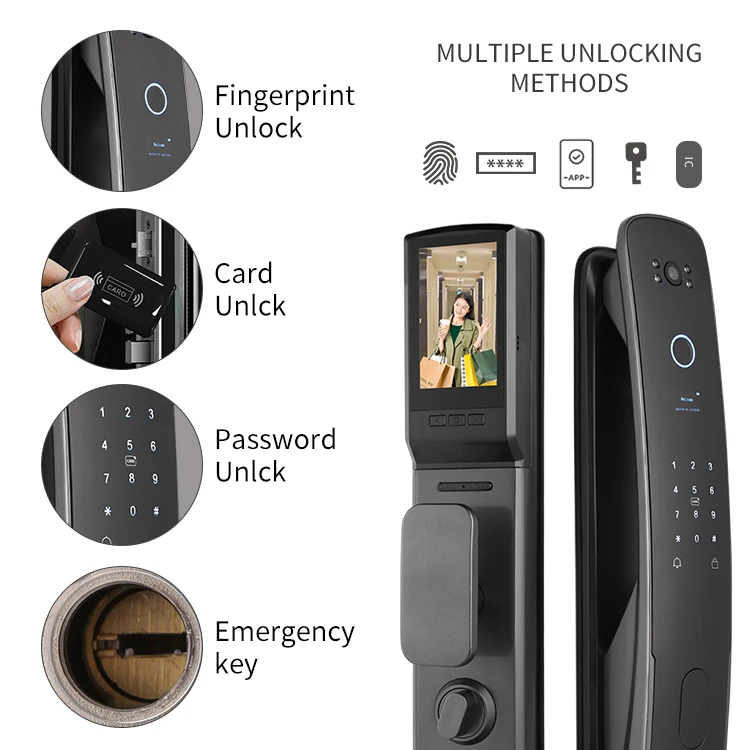 Fingerprint Smart Electronic Fully Automatic Password Card High Security APP with Camera Door Lock