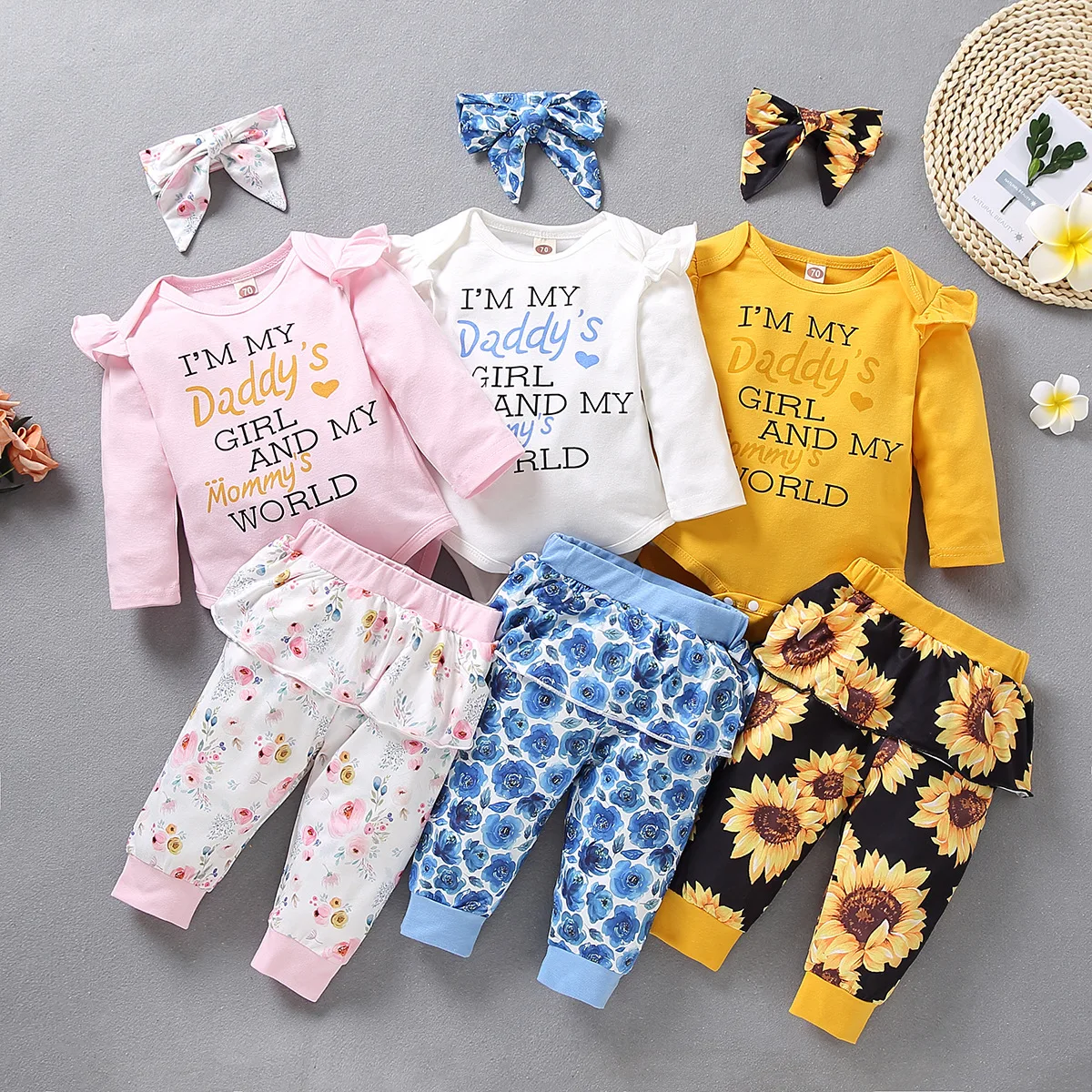 puseky Conjunto de Trajes de chándal con Capucha Hola Floral para niñas bebés y bebés Diadema pantalón 