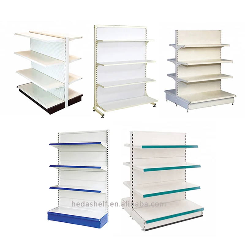 Metal Supermarket Display Gondola Store Shelf With Wire Mesh Used For