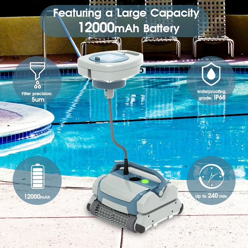 Automatic Robot Pool Cleaner Smart Cordless Robotic Vacuum Swimming P