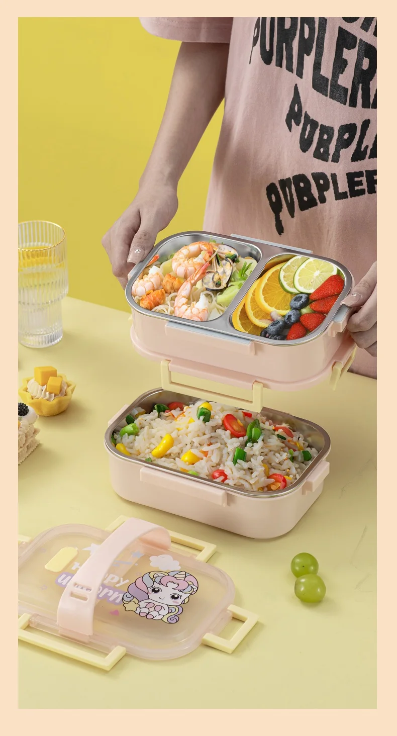 Wholesale Tiffin Box Microwave Safe Plastic Lid Stainless Steel Lunch Box 700ML Hot Water Insulation Lunch Container Bento Box_16