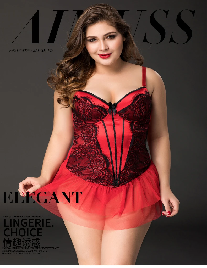 Luxury Fat Women Sexy Lace Corset Bustiers Lingerie Red Short Dress Garter Belt slip Ladies Lingerie