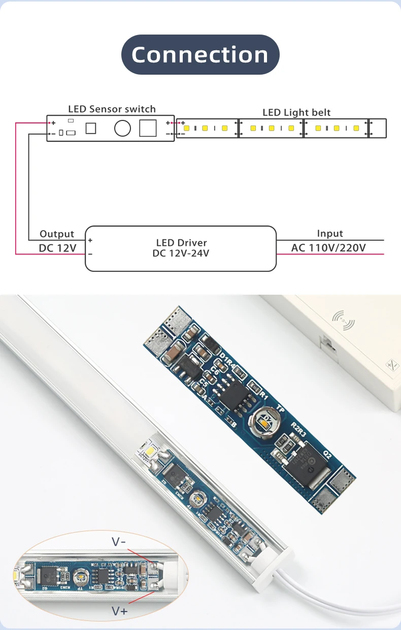 Hochempfindlicher LED-Licht-Touchsensor DC12V 24V 8A Geeignet für Schrank Garderobe Hochleistungs-LED-Licht-Touchschalter – Detail 6