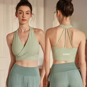 Bnice Custom Logo Luxury Cross Back V Neck Sports Bra Fashion Nylon Spandex Yoga Fitness Pilates Bra Tops Women Activewear