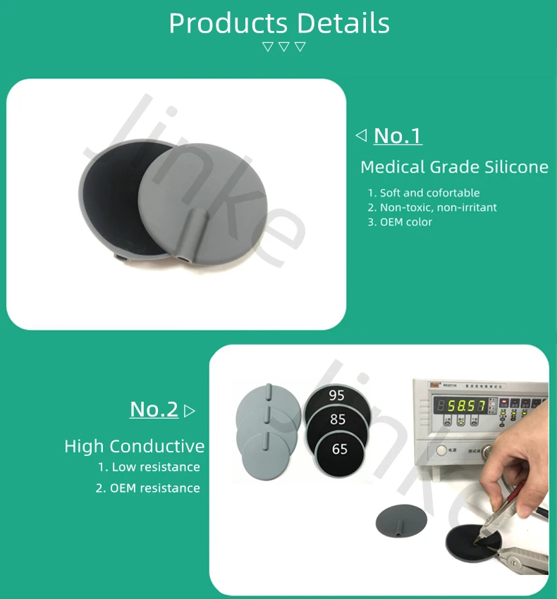 Jinke Iso Oem 65mm 95mm Silicone Electrodes Pad Plate Tens Ems