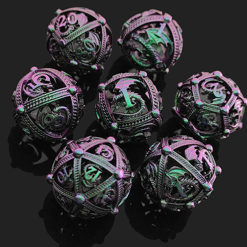 Wellsi Pink Dungeons & Dragons Dnd Dice Set Hollow Metal Polyhedral ...