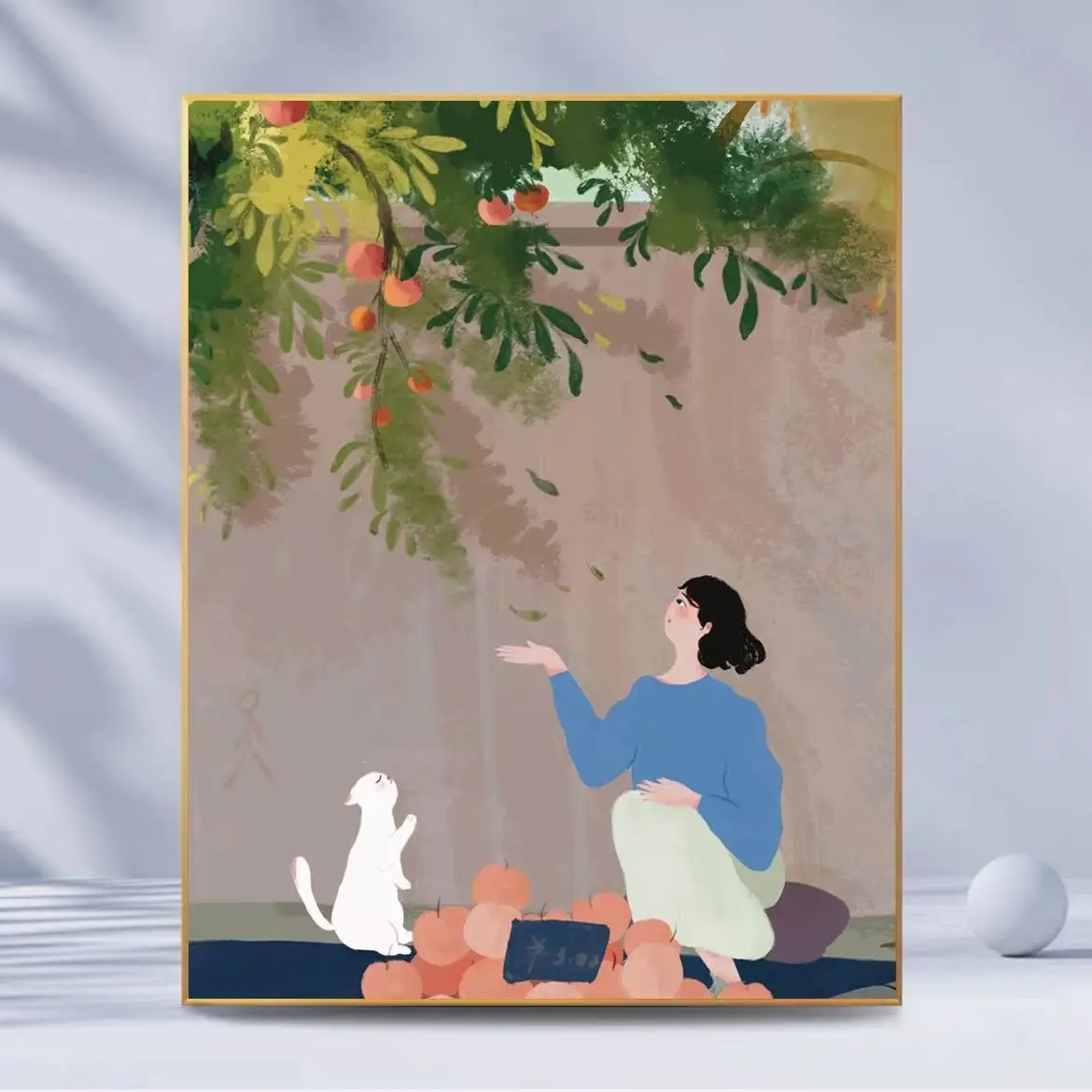 Whimsical Farmhouse Wall Art Canvas Print Orange Orchard Vibrant Green Orange Neutral Tones Living Room Bedroom Home Decor
