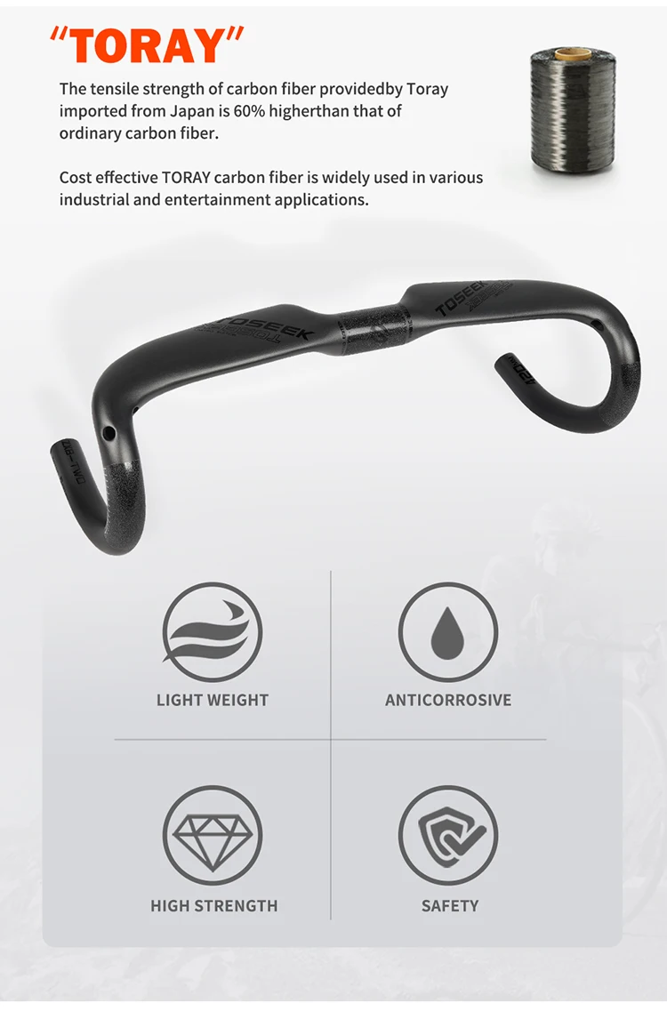 Toseek Zxb-Two Bike Handlebar - Carbon Fiber Road Bicycles