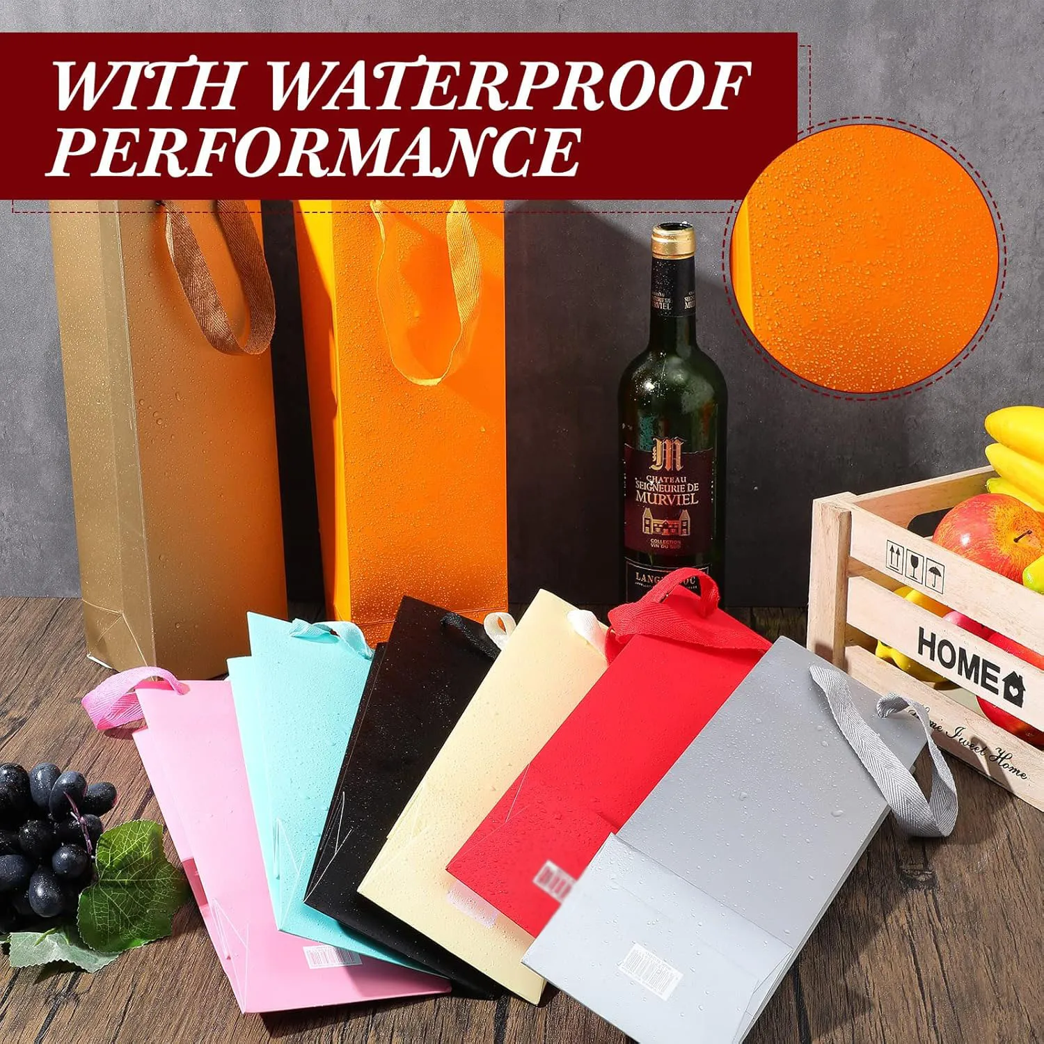 Colorful wine single bottle with handle weddings birthdays christmas party supplies custom red wine paper bag