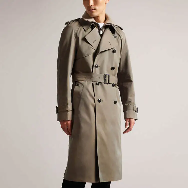 2024 Men's Custom Long Trench Coat With Turn-down Collar Anti-shrink Worsted Fabric Solid Pattern Safari Jacket New Designs Men