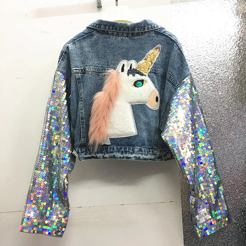 High-Buy Unicorn patch denim jacket in heavy quality with sequence