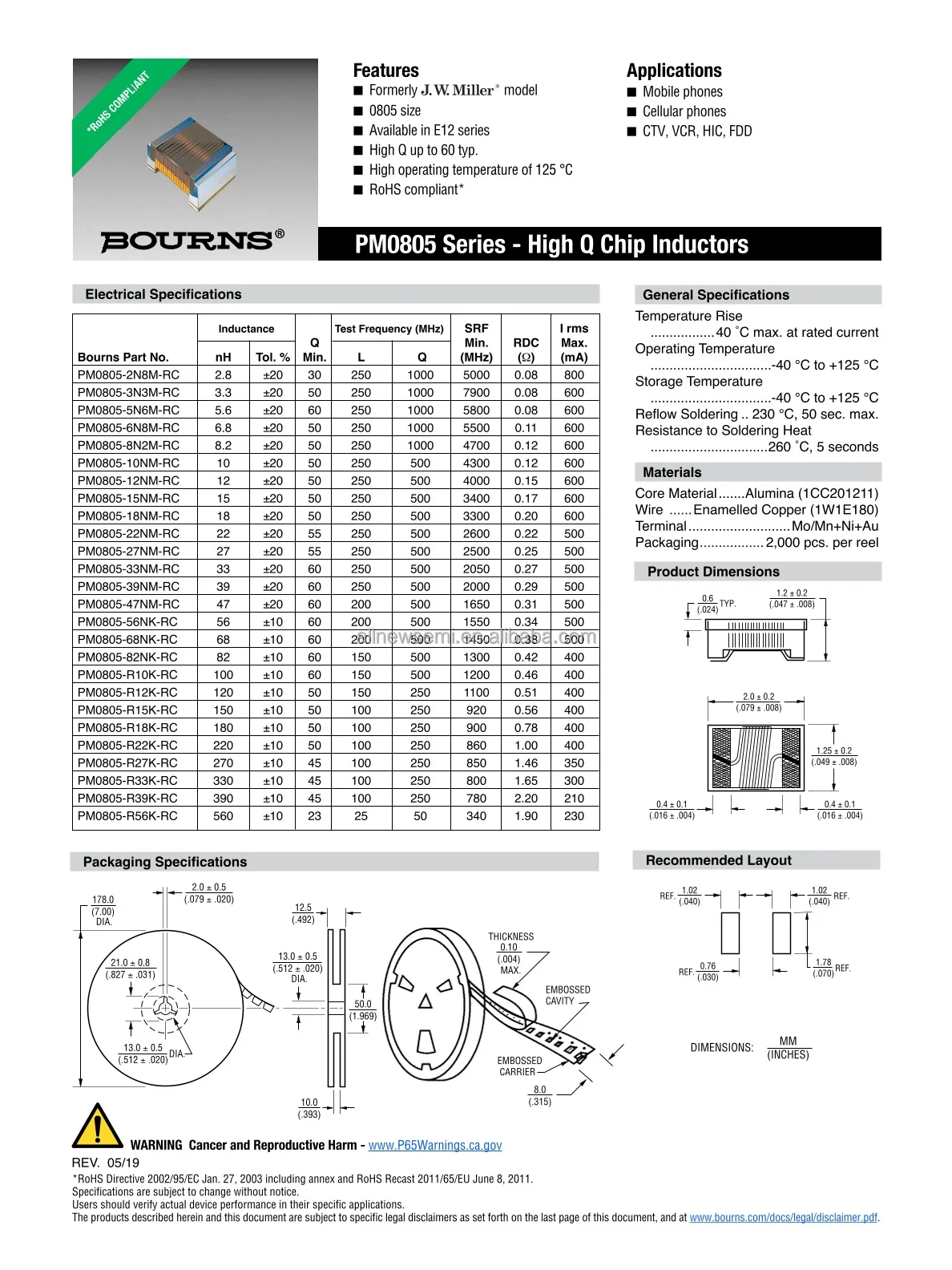 Hot sale Original PM0805-R12K-RC Fixed Inductor FIXED IND 120NH 400MA 480MOHM 0805 SM Unshielded Drum Core Wirewound Inductor