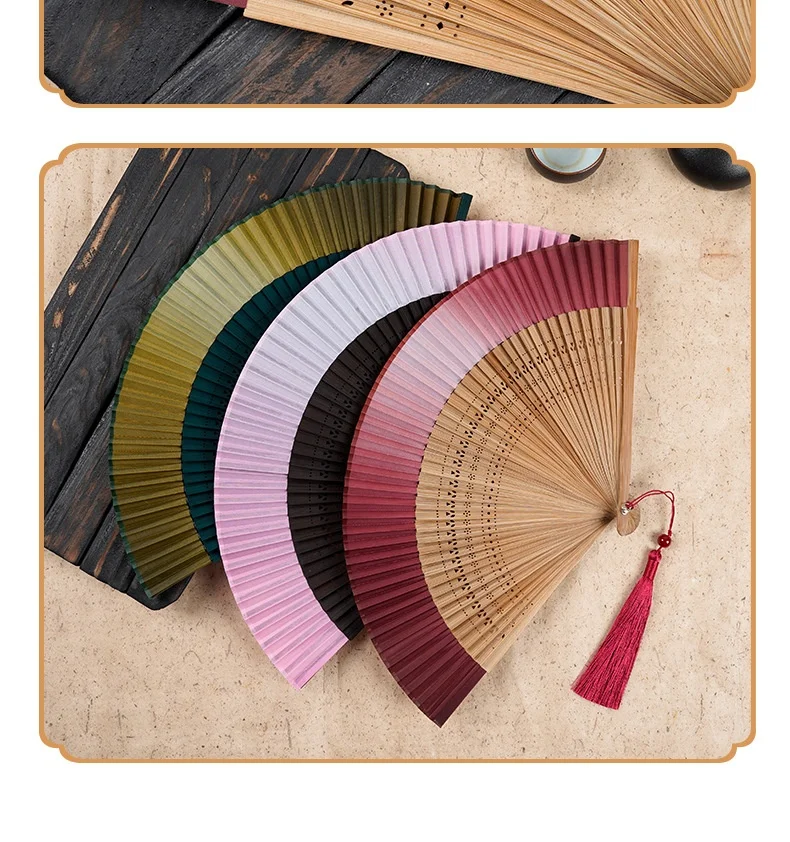 Eco-Friendly Bamboo Hand Fan with Carved Technique and Pantone Color for Wedding Decoration