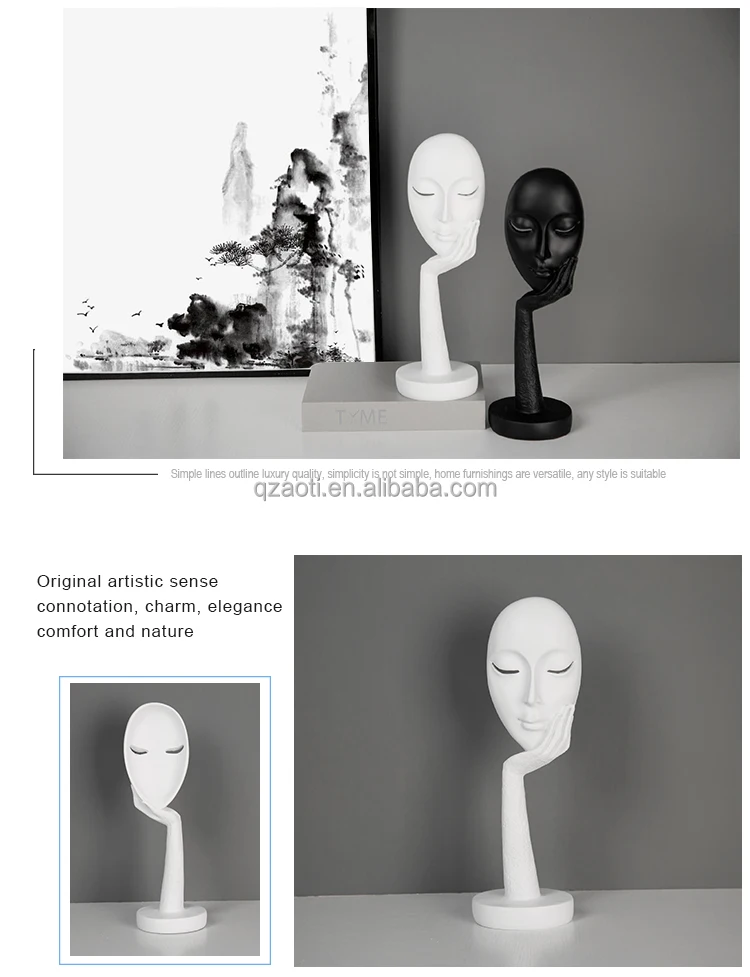 Modern Human Statue Meditators Abstract Lady Face Resin Sculpture Art Figurine 