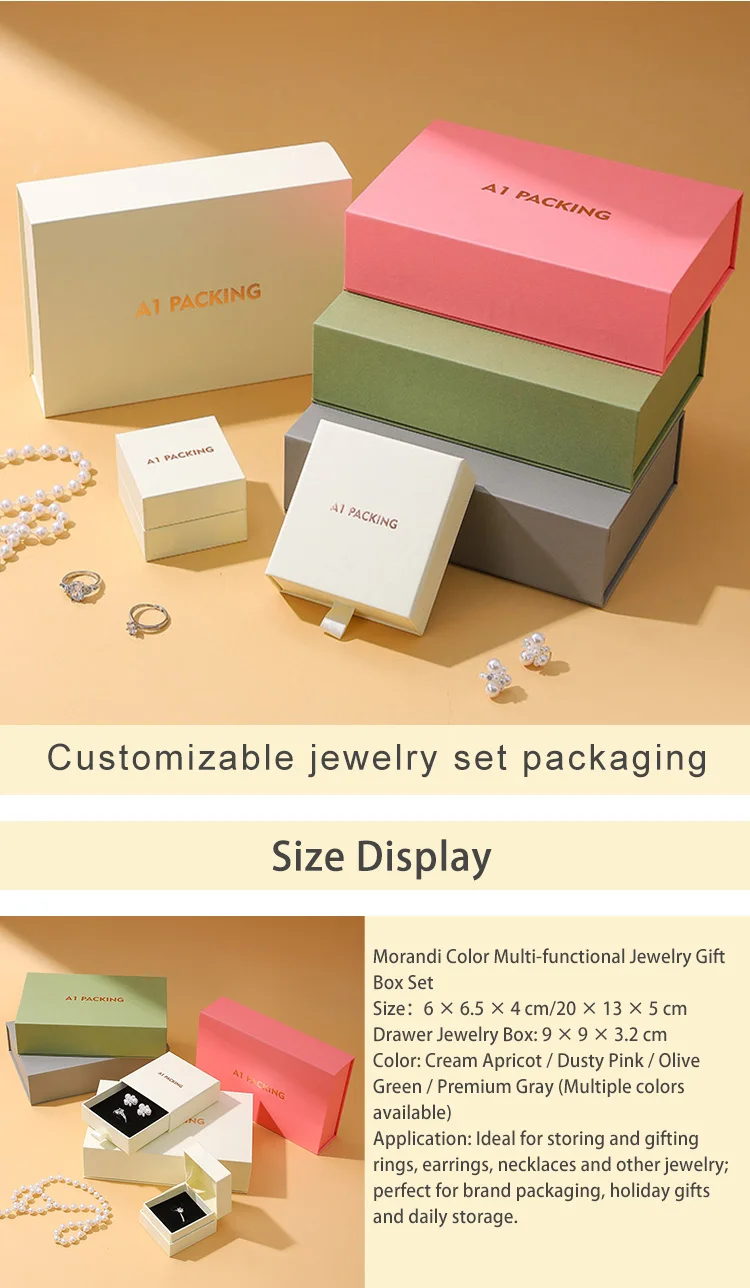 Premium Square Magnetic Snap Closure Cardboard Jewelry Box Drawer Box Set Custom Jewelry Earrings Necklace Storage Book Shaped manufacture