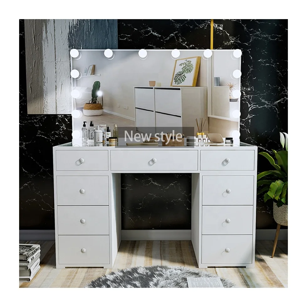 Comfort Dressing Table with Mirror Vanity Table With LED Light Makeup ...