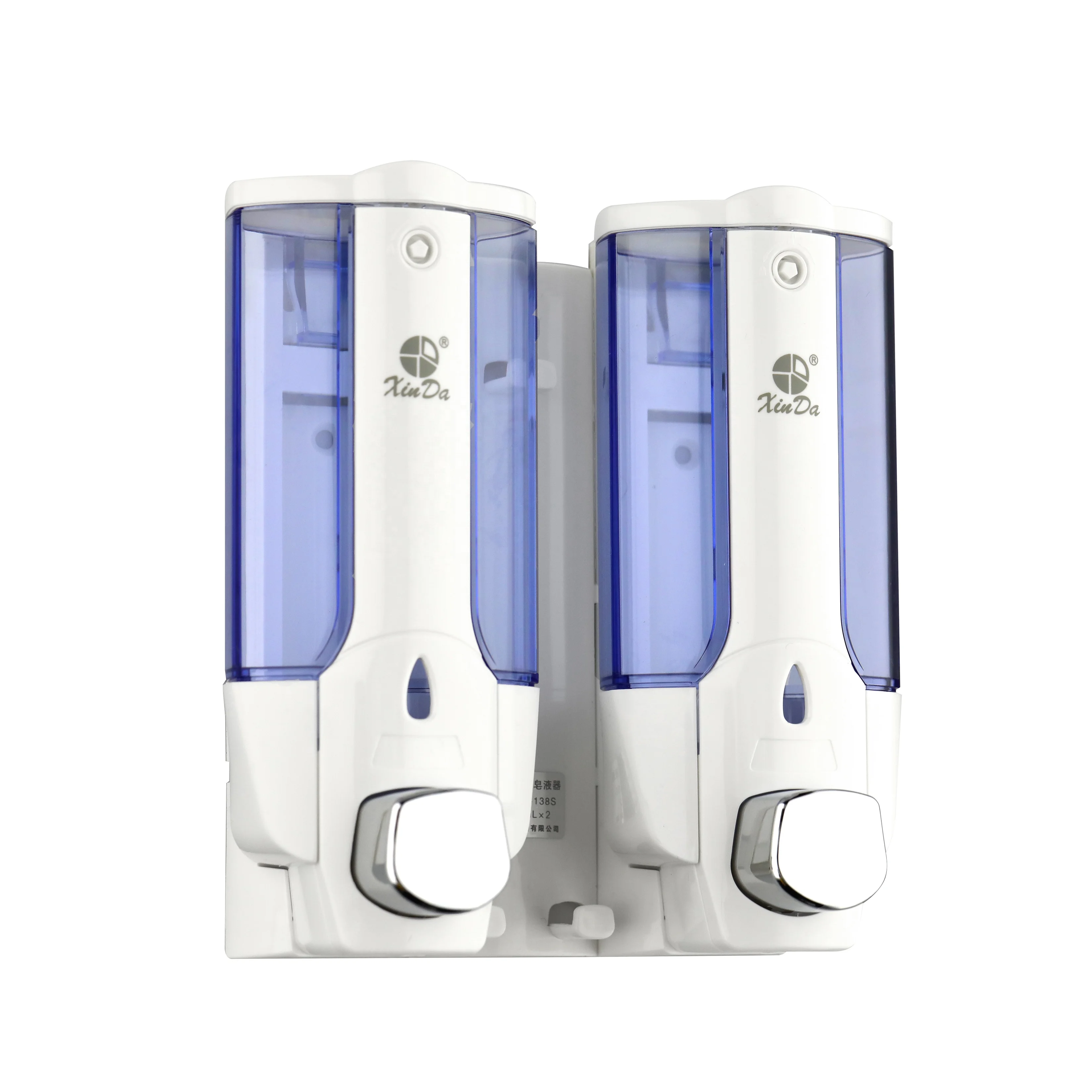 The Xinda ZYQ138s Functional Soap Dispenser 380 mL X2  Push Pump Plastic White Sanitize Bath Wall Mounted With Key-Locked