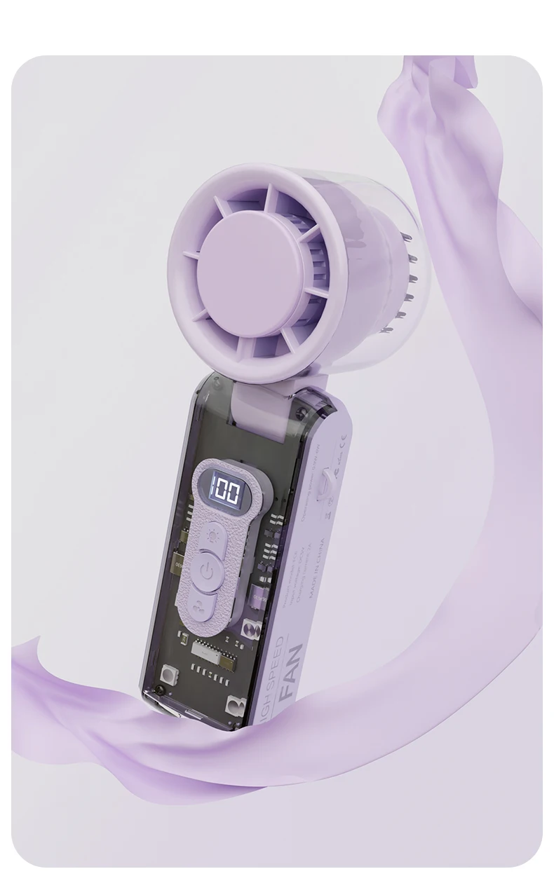 New Arrival Portable Mini Rechargeable High Speed Powerful USB Mini Fan with Digital Display Outdoor USE