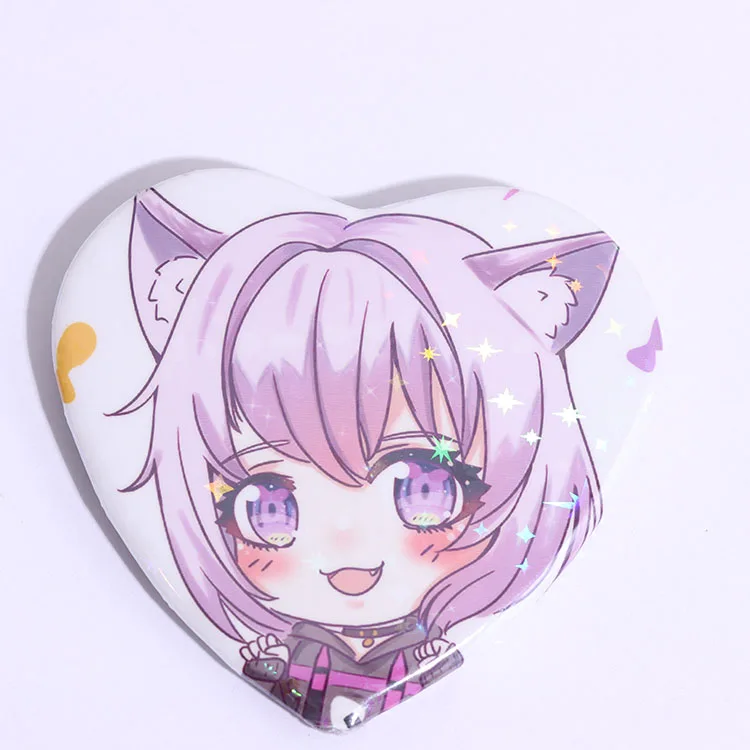 Китайский производитель, Индивидуальные Аниме пуговицы, булавка, жестяной значок, сердце, звезда, стекло, голографическая жестяная пуговица, значок