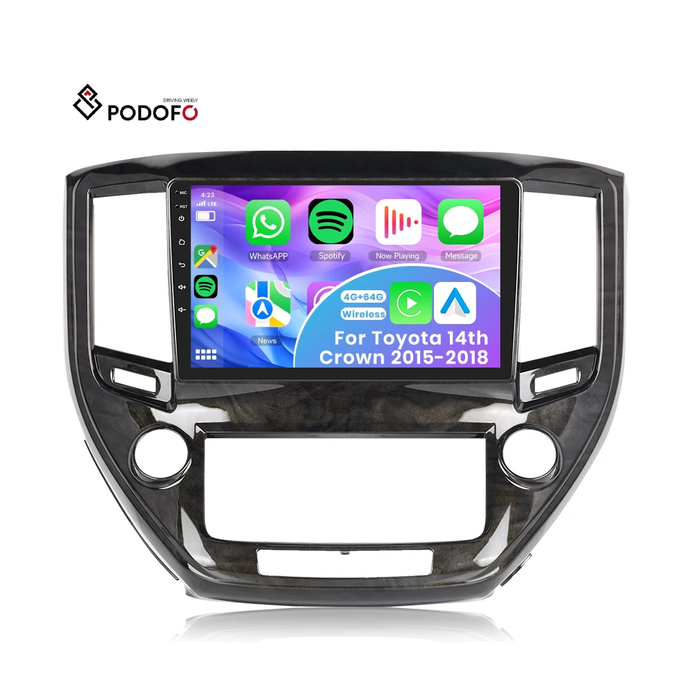 Podofo 9'' Android Car Stereo Frame 4+64G Wireless Carplay Android Auto for Toyota 14th Crown 2015-2018 IPS DSP GPS RDS WIFI A8095A3453