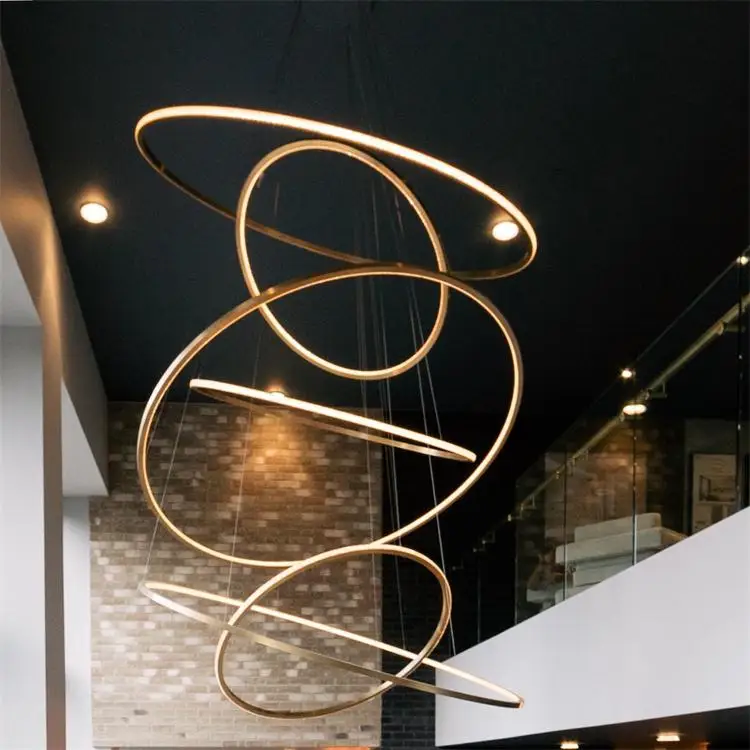 L4u лестница на заказ люстра современная длинная Люстра для высоких потолков кольцо подвесной светильник для виллы люстра лампа