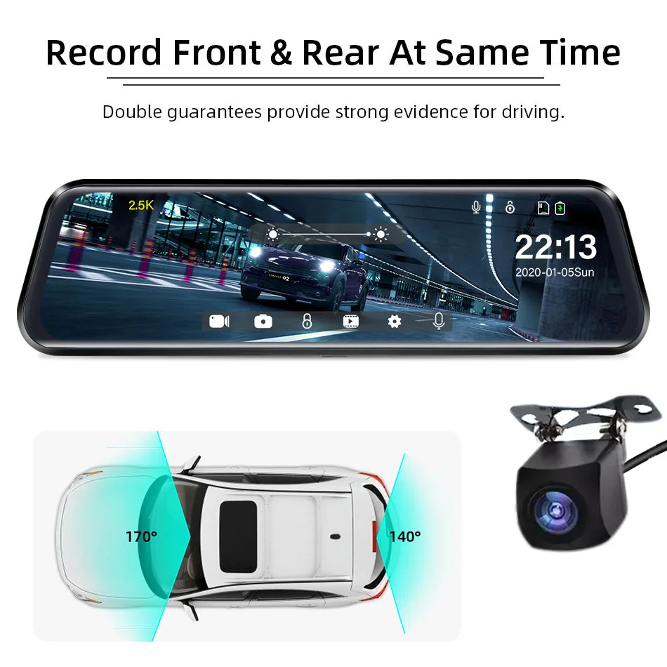 10 Inch Touch Screen FHD 1080P Car Dashcam Dual Lens Automobile Video Recorder 1080P Dash Cam Rearview Mirror Car Camera