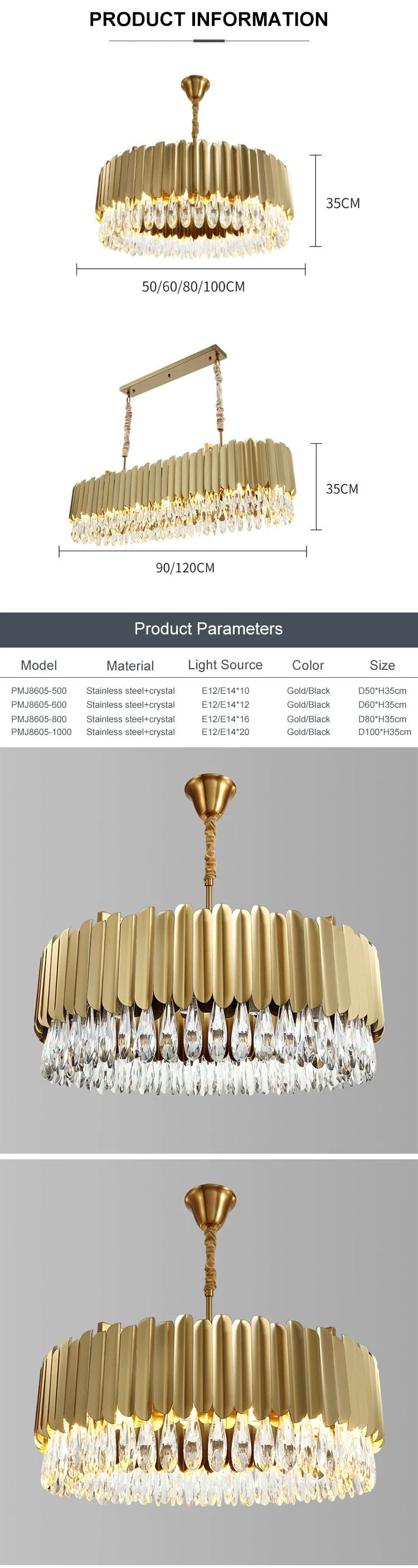 pmj8605 factory customization indoor decoration american fashion crystal led pendant light -1