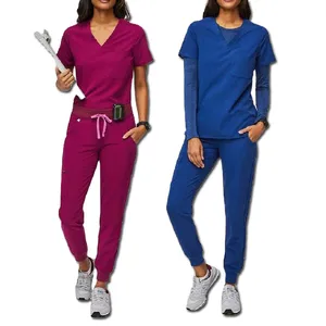 New Design Hospital Salon Summer Uniforms Polyester Rayon Spandex Women Scrub Sets Eco-friendly Woven Nurse Surgical