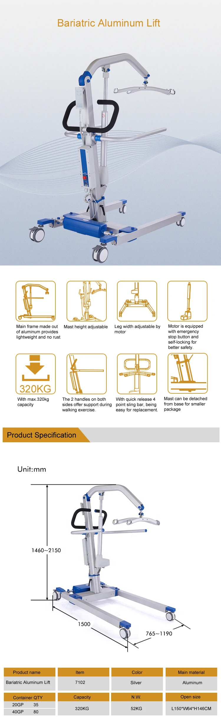 Adjustable Aluminum Bariatric Movable Patient Lifter Electric Patient Hoists For Disabled Buy