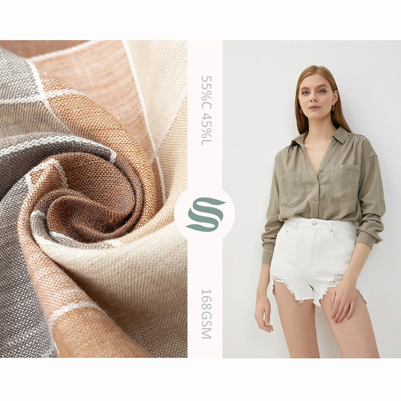 Оптовая продажа по заводской цене 55% хлопок 45% лен ткань dobby check для