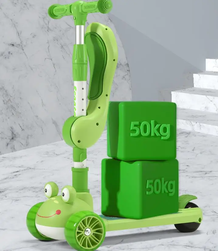 Factory Direct Selling New Frog Image Children Scooter High and Low Adjustable Folding Kids Kick Scooter With Flash Music