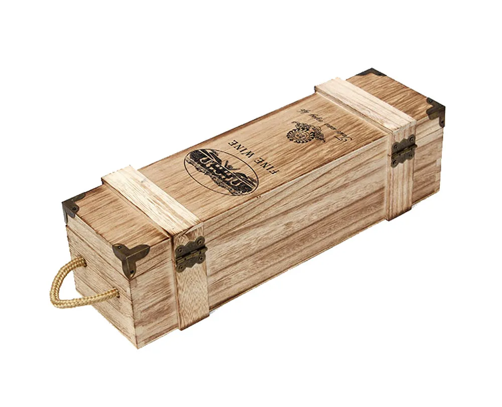 Винтажная Подарочная винтажная коробка из натурального дерева с горелкой для упаковки вина в одну бутылку