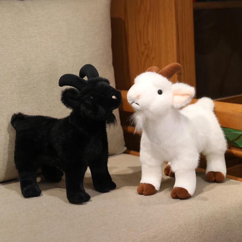 Super Soft Goat Plushie Doll Simulation Black White Goat Stuffed Animal Toy Lifelike Cute Sheep Stuffed Goat Plush Toy