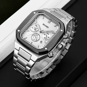 SKMEI 2201 Luxury Sport Retro Men's Quartz Watch 3BAR Waterproof Stainless Steel Band Alloy Case Chronograph