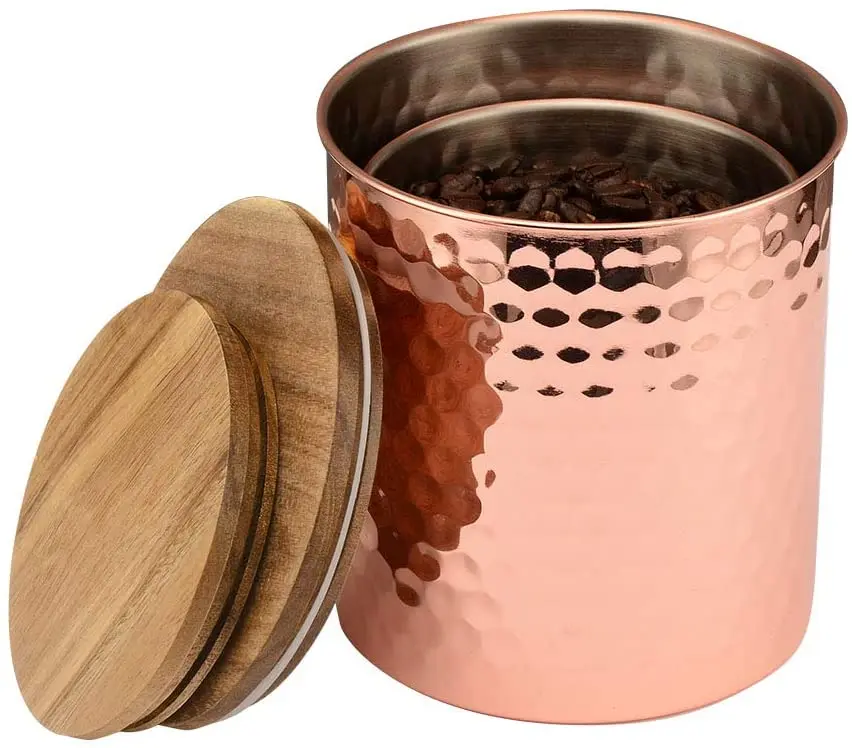 Sample Available Copper Canisters Coffee Containers Set of Sugar Food Storage Jars With Airtight Wooden Lid for Kitchen Counter