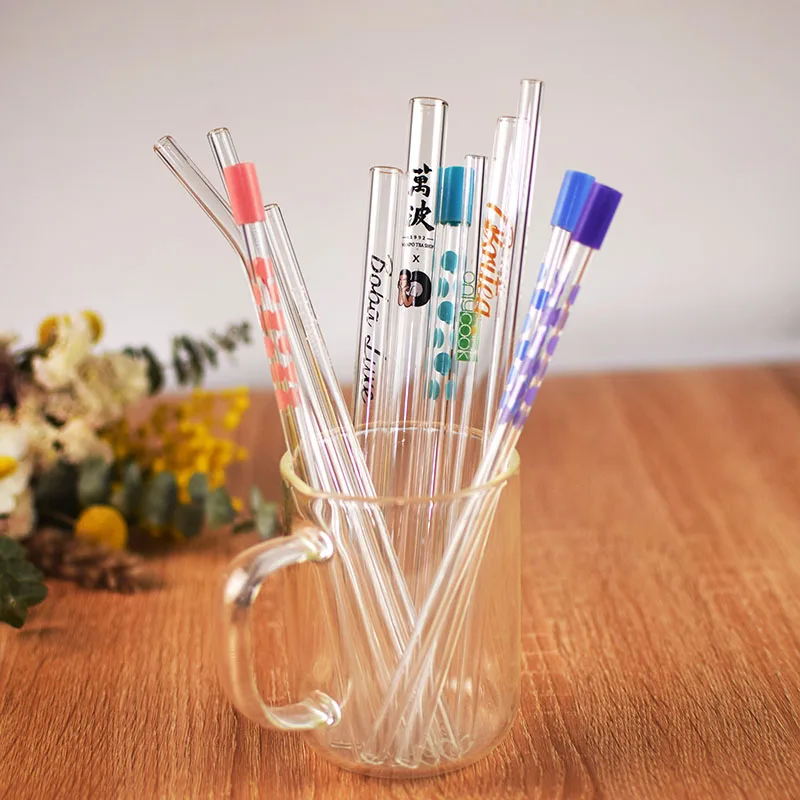 Customized borosilicate glass straw with printing logo and pattern