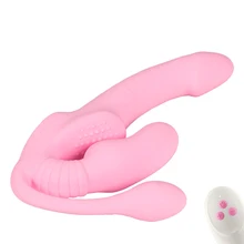 Triple Headed Strapon Vibrator with 10 Vibration G-spot for Women Lesbians with Remote Control